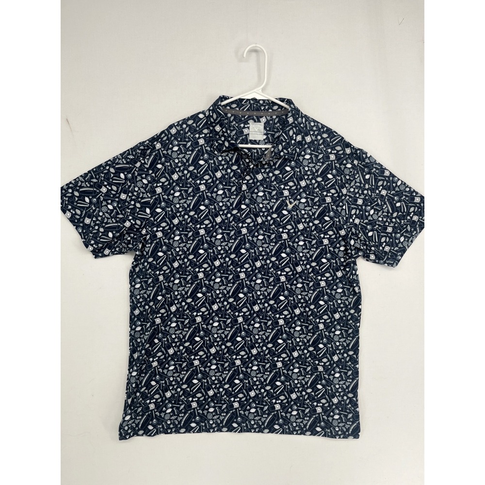 Callaway Opti-Dri Golf Polo Shirt Mens Large L Navy Cocktail Print Short Sleeve